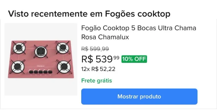fogão cooktop 5 bocas