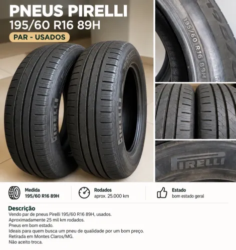 Par de Pneus Pirelli 195/60 R16 89H Usados