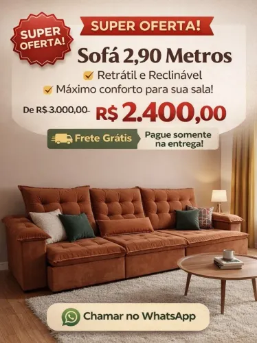 Sofá retrátil e Reclinável 2,90 metros direto da fábrica 