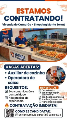 Estamos contratando Operador de Caixa e Auxiliar De Cozinha
