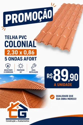 **PROMOÇÃO** Telha colonial PVC Afort 5 ondas 2,30x0,86 TERRACOTA - R$89,90UN