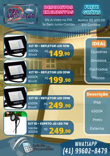 Kit 10 Refletor LED 20w 6500k