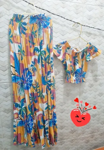 Promoção!!! Conjunto de saia e top estampado tropical - NOVO