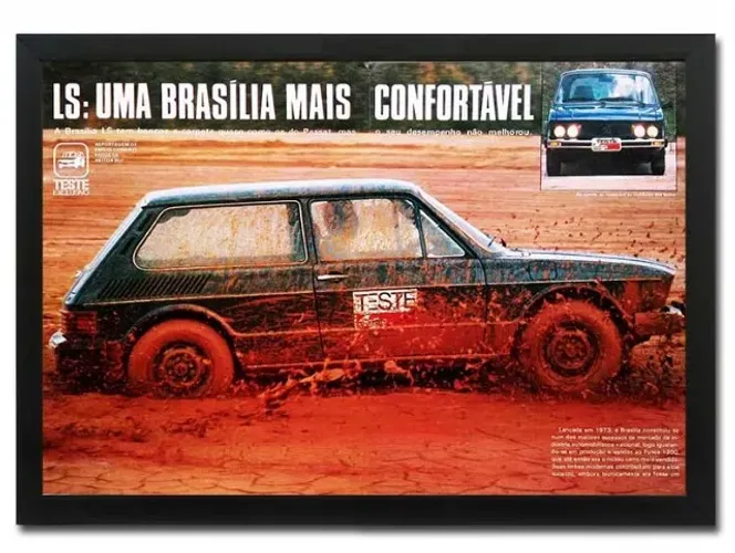 VW Brasília 1600 - Quadro decorativo com matéria original de revista de época