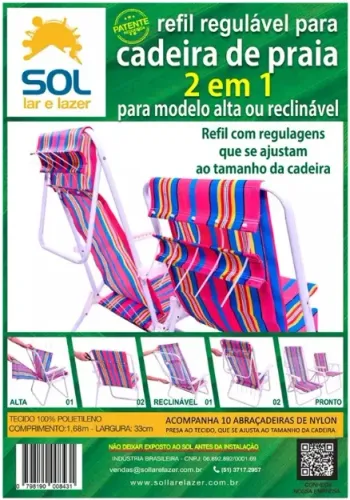 Forro Refil Cadeira Praia Reclinavel Deitar Montagem 2 Minutos