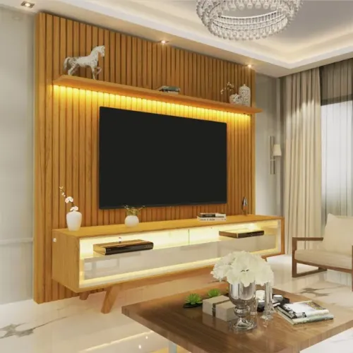 Painel Nobre 185 + Rack Requinte 172 Naturale/Off White - GELIUS