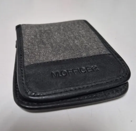 Carteira MOfficer Couro e Tecido Cinza