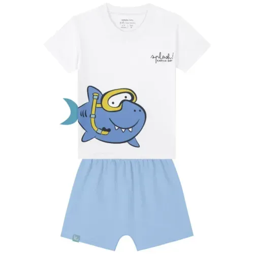 Conjunto Kamylus Infantil Menino Camiseta Tubarão E Bermuda