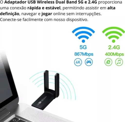 Adaptador Usb Wifi Wireless Dual Band Ac1300 5ghz e 2.4ghz 1300mbps Duas Antenas