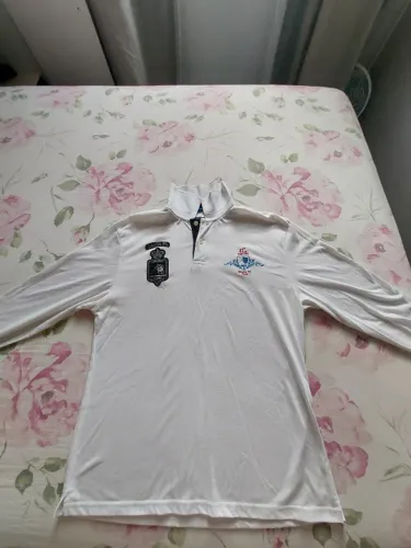Camiseta Polo manga longa, Masculina, Tamanho M, Cor Branca.