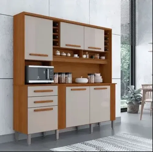 ARMÁRIO DE COZINHA CATAR 2.0 COM 6 PORTAS 2 GAVETAS E ADEGA - SALLETO