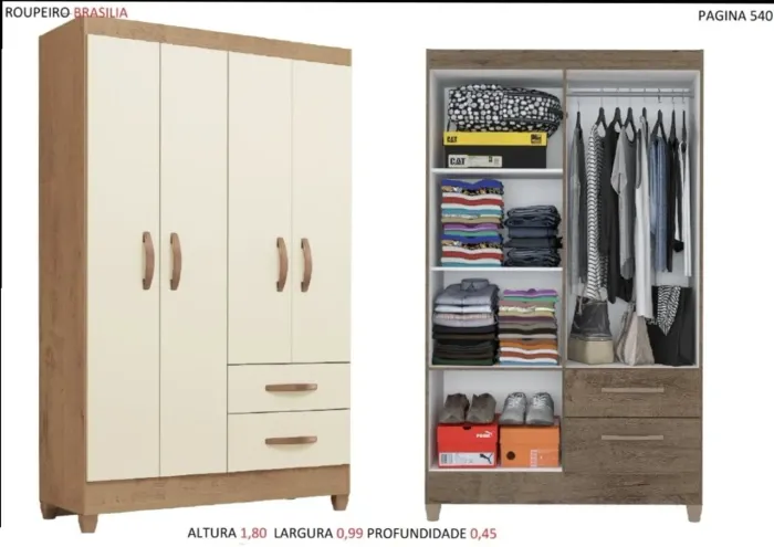Guarda roupa solteiro 4 portas 2 gavetas