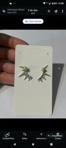 Brinco ouro branco 18k com diamantes e pérolas 