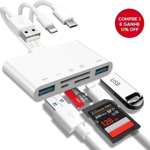 Adaptador Leitor de Cartão SD/TF USB-C/Lightning/USB