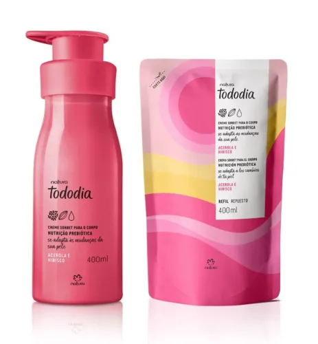 Kit Creme Sorbet Desodorante para o Corpo Tododia Acerola e Hibisco Com Refil