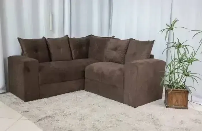 Sofá de canto aconchegante em tecido marrom belo - ENTREGA HOJE !!! 