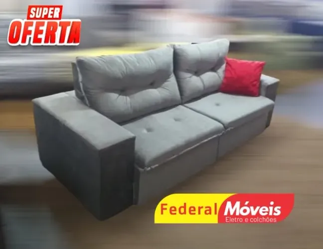 Sofá CINZA 2,00m Retrátil e Reclinável Veludo D33 (TEMOS CREDIÁRIO)