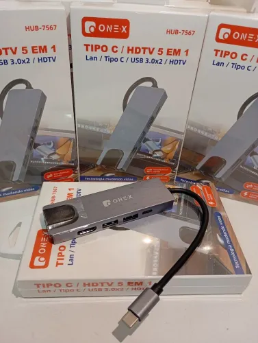 Adaptador USB-C 5 em 1 ONEX - HDTV, USB 3.0, Lan