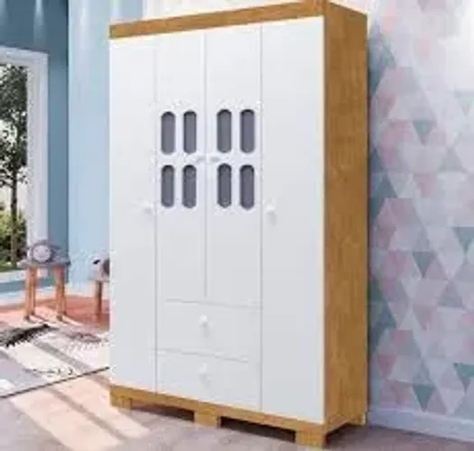 Guarda Roupa Sophie 4Pts Nature.Branco J.A Moveis - Entrega Rápida! 