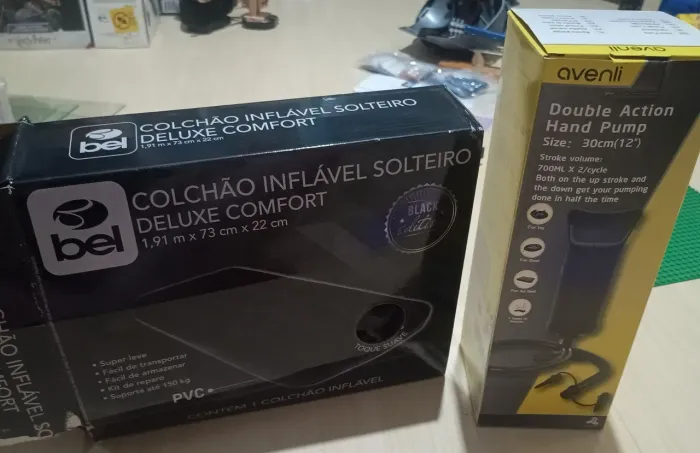 Colchão Inflável Solteiro Bel Deluxe Comfort 191x73x22 + bomba manual para encher