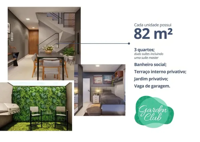 CASA DUPLEX com 3 quartos, 2 SUÍTES em Cond. Garden Club na Caxangá - Recife - PE