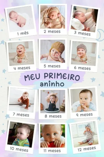 12 polaroides  íma de geladeira 1 ano do bebe