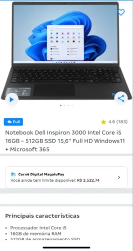 Notebook DELL i5 16gb - 512gb SSD 15,6?