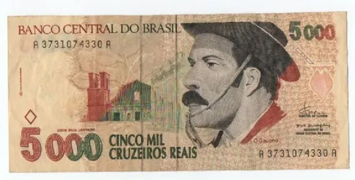 Cédula Antiga 5.000 Cruzeiros Reais (1993) - O Gaúcho / Coleção
