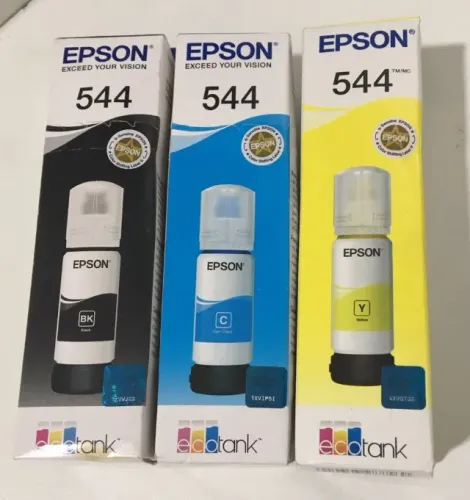 Refil Epson 544 Preto, Amarelo e Ciano de 65ml validade 12/2027 - NOVO