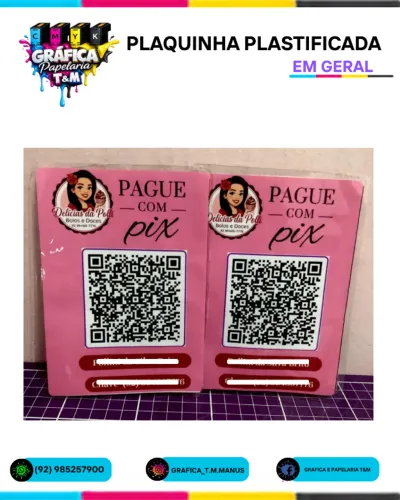 plaquinha plastificada - pix, qrcode, organização