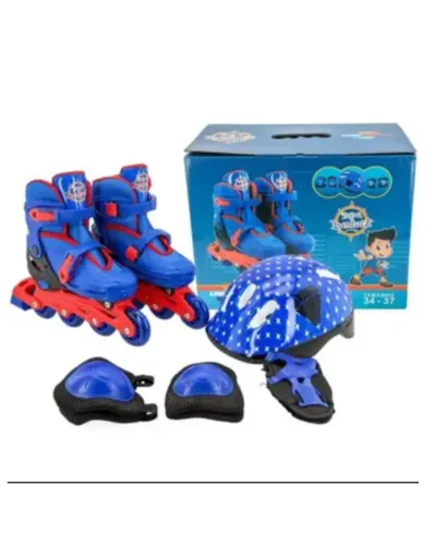 Patins Infantil Menino C/ Capacete Joelheira E Cotoveleira AZUL ESCURO