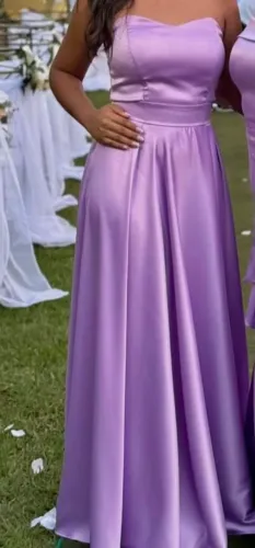 Vestido Longo Lavanda Cetim c/ Fenda