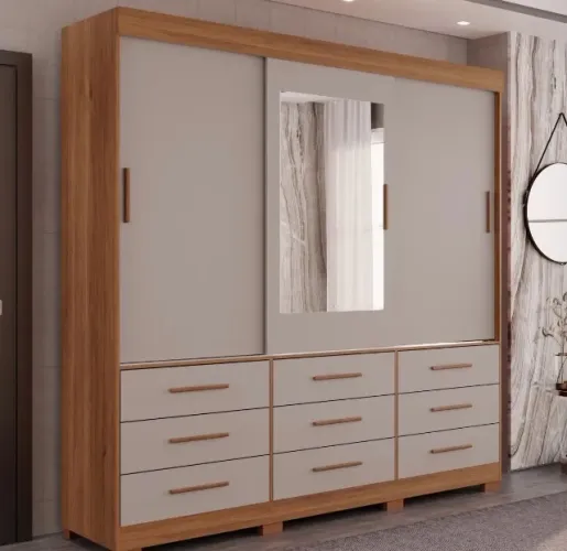 Guarda-Roupa Casal Elegance 3 Portas com Espelho e 9 Gavetas