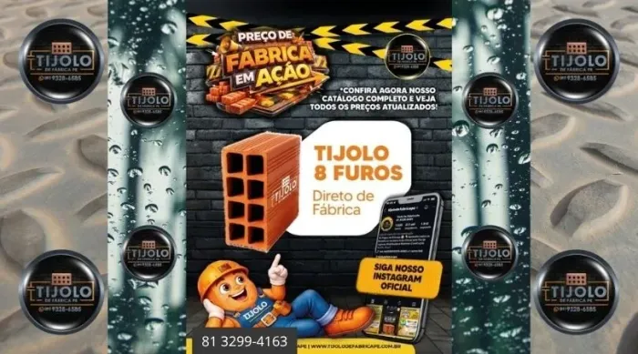 tijolo 8 furos 3 milheiros direto de fábrica