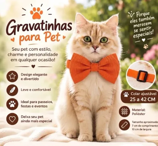 Gravata Gravatinha Borboleta na cor Laranja Para Pet Cão Cachorro Gato