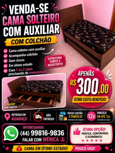 Cama solteiro com auxiliar 