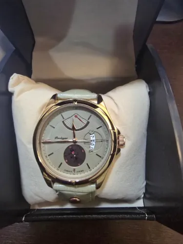 Relógio Poedagar 44mm Caixa Rose Gold Pulseira de Couro Caqui Fecho Borboleta aço