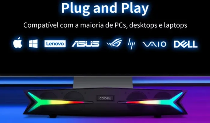 Caixa de Som Bluetooth Soundbar Aux P2 LED RGB
