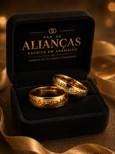 Par de Alianças com Escrita em Aramaico em Ouro 18K 750