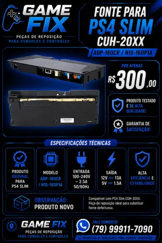 Fonte para PS4 Slim CUH-20XX ADP-160CR (Produto novo)