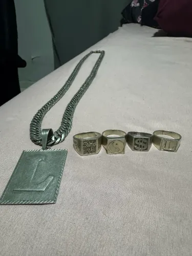 Cordão 90cm pingente L com 4 Dedeiras PRATA 925