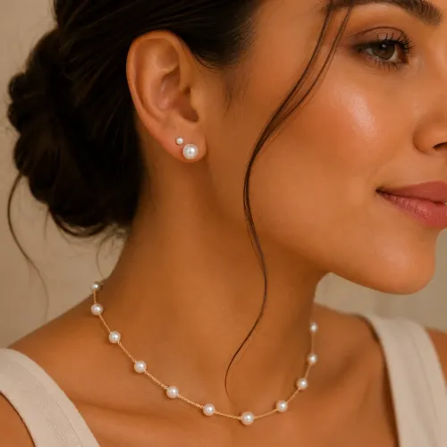 Conjunto de pérolas semijoias feminina 