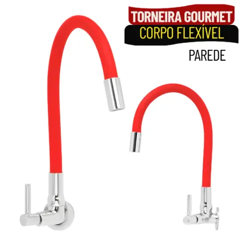 Torneira de Parede para Cozinha com Corpo Flexível e Abertura de 1/4 de Volta - SCS14