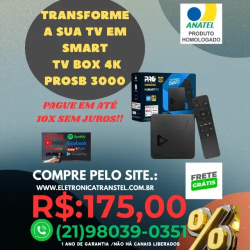 Smart Box Tv Proeletronic PROSB3000 3 geração Preto