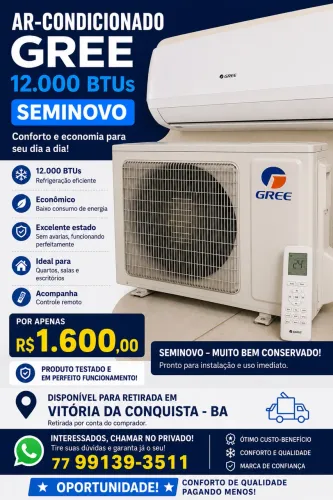 Ar condicionado seminovo Gree 12.000,00 BTUS