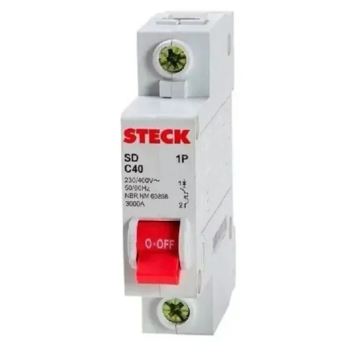 Disjuntor Unipolar C40 SD 40 Amperes Branco Monopolar 1 Polo Curva C Steck