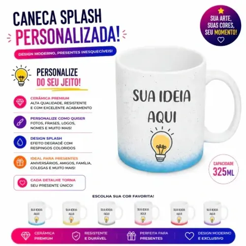 Caneca Splash Personalizada - Design Moderno com Degradê Colorido para Presentes Especiais