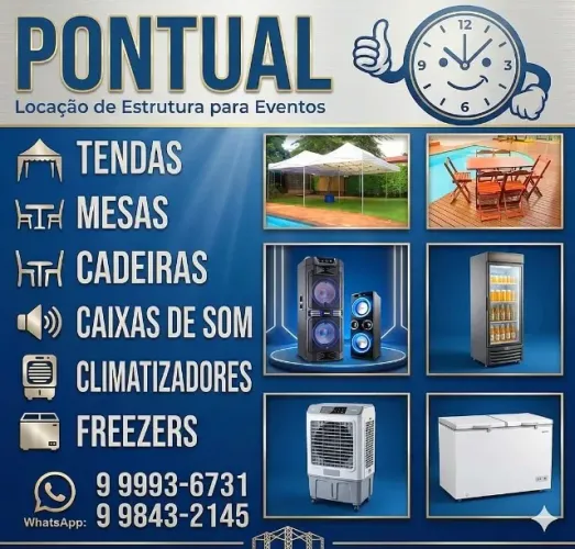 Aluguel de: Tendas - Mesas - Cadeiras - Caixa de Som - Climatizadores - Freezers
