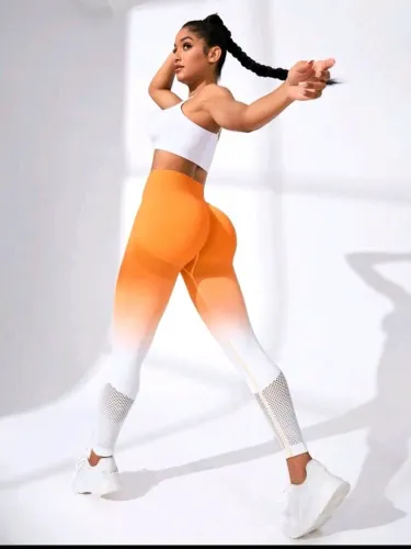 Legging Academia Malhar Gradiente Branco e Laranja