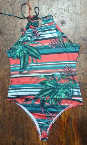 Body feminino estampado M com amarração no pescoço